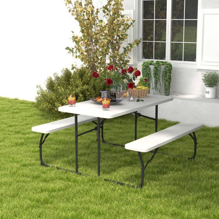 Left. Hivvago - Folding White HDPE Picnic Table with 2 Benches Outdoor Patio Furniture Set - white.