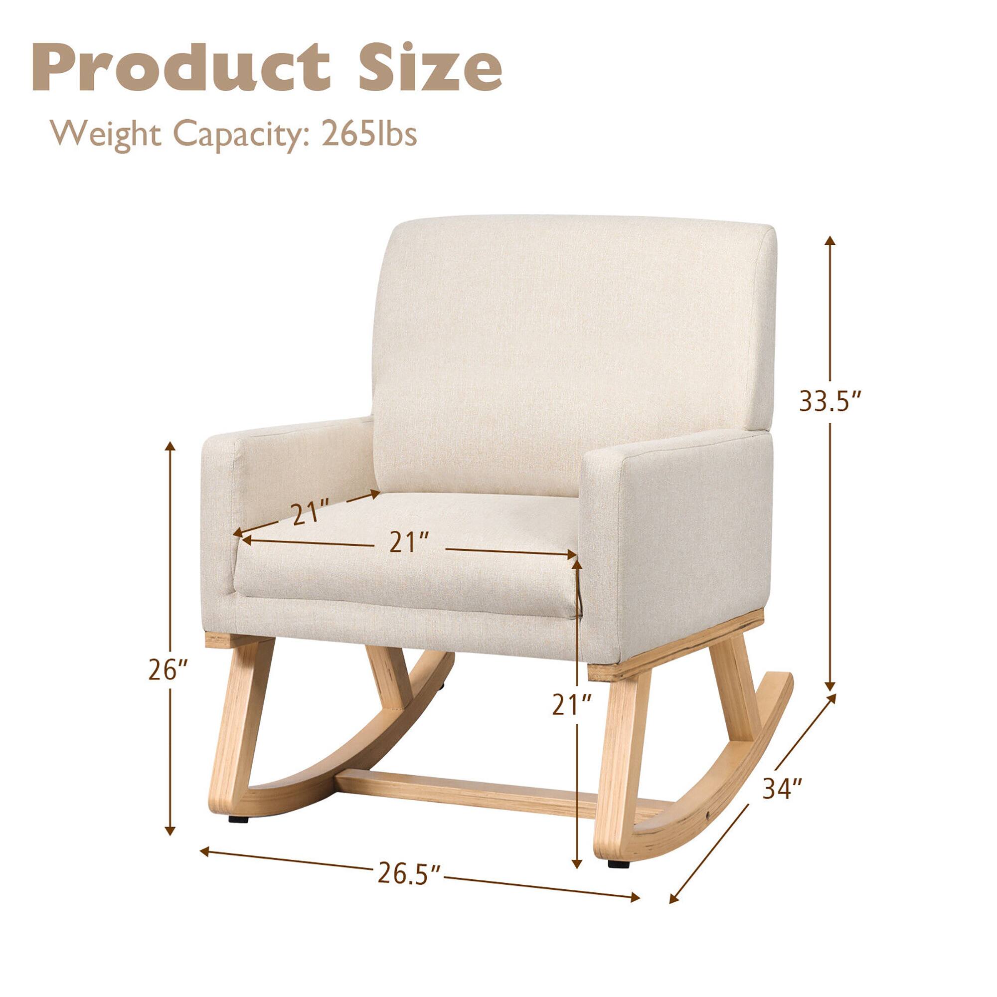 Product Size  
Weight Capacity: 265lbs  

Dimensions:  
- Height: 33.5"  
- Width: 34"  
- Depth: 26.5"  
- Seat Height: 21"  
- Seat Depth: 21"  
- Armrest Height: 21"  
- Back Height: 26"