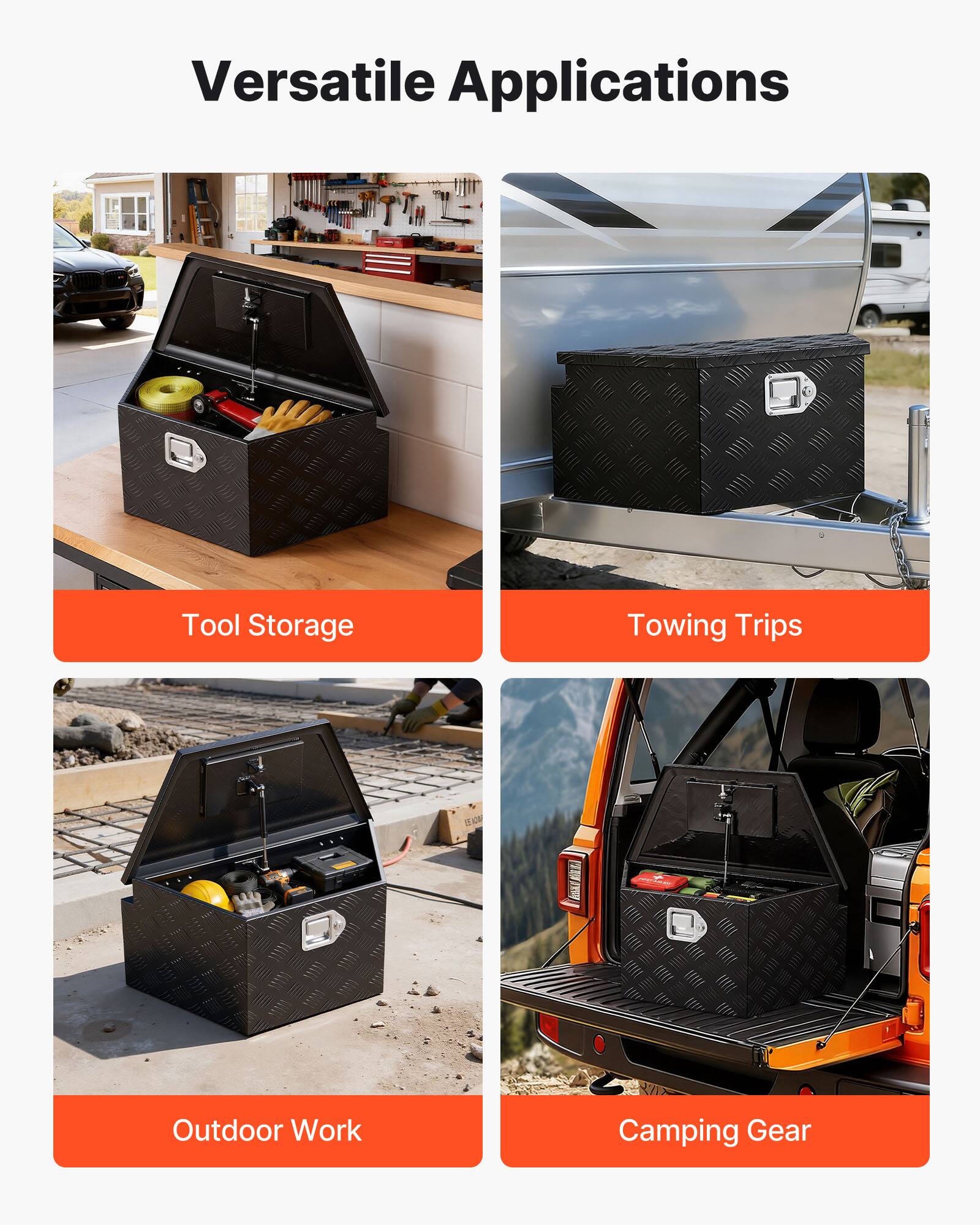 Versatile Applications

- Tool Storage
- Towing Trips
- Outdoor Work
- Camping Gear