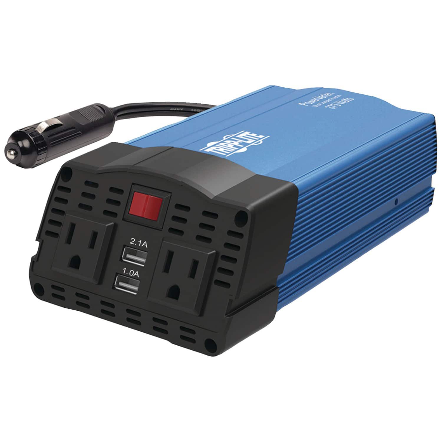 Tripp Lite - 2-AC Outlet 2-USB Port 375W PowerVerter Power Inverter with 12V Adapter Cord and Battery Clips PV375USB - Blue