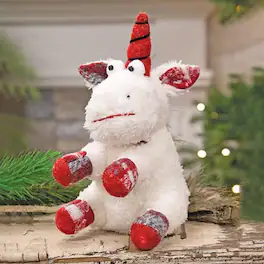 BreeBe - Plush Plaid Unicorn Ornament - White, Red