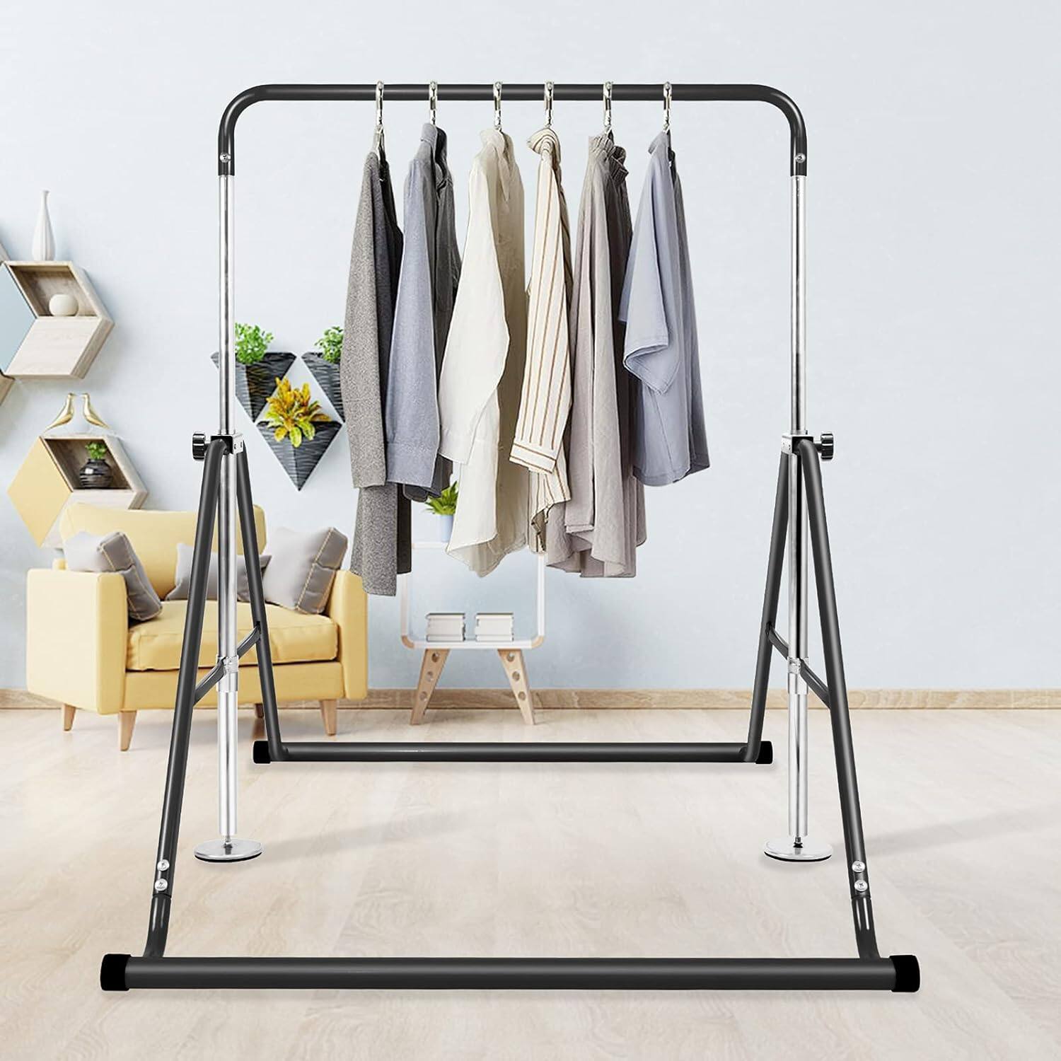 Alt View 2. KERDOM - Folding Gymnastics Bar for Junior, 65kg Weight Capacity, Height Adjustable Kids Horizontal Kip Training Rack Home Use - Black.