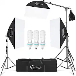 Winado - 135W Photo Studio Photography 3 Soft Box Light Photography Studio Continuous Lighting Lamp Softbox Tripod Stand Kit - Black