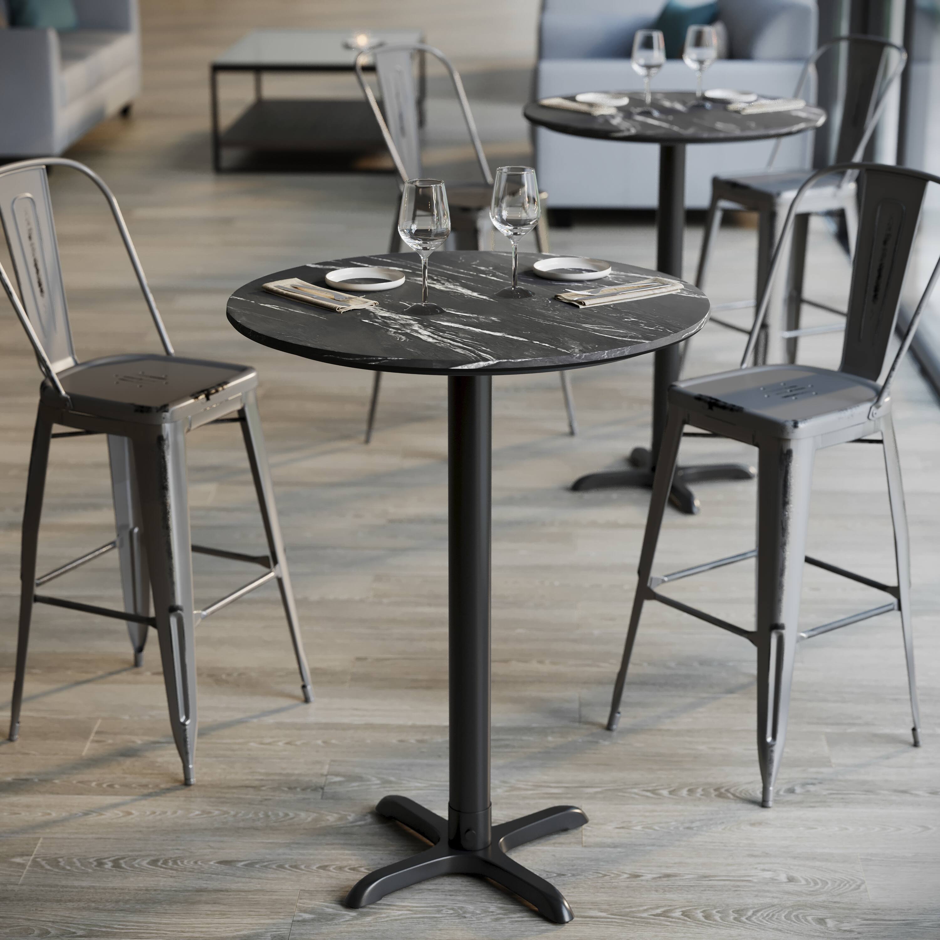 Alt View 4. Emma + Oliver - PureShield Tabletop with Seam-Free Surface Innovation and Bar Height Base - Black Faux Marble/Black Base.