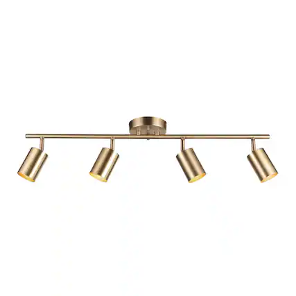 Front. Dazzed Corner - 4-Light Pivoting Heads Track Lighting, Ceiling Lighting - Gold.