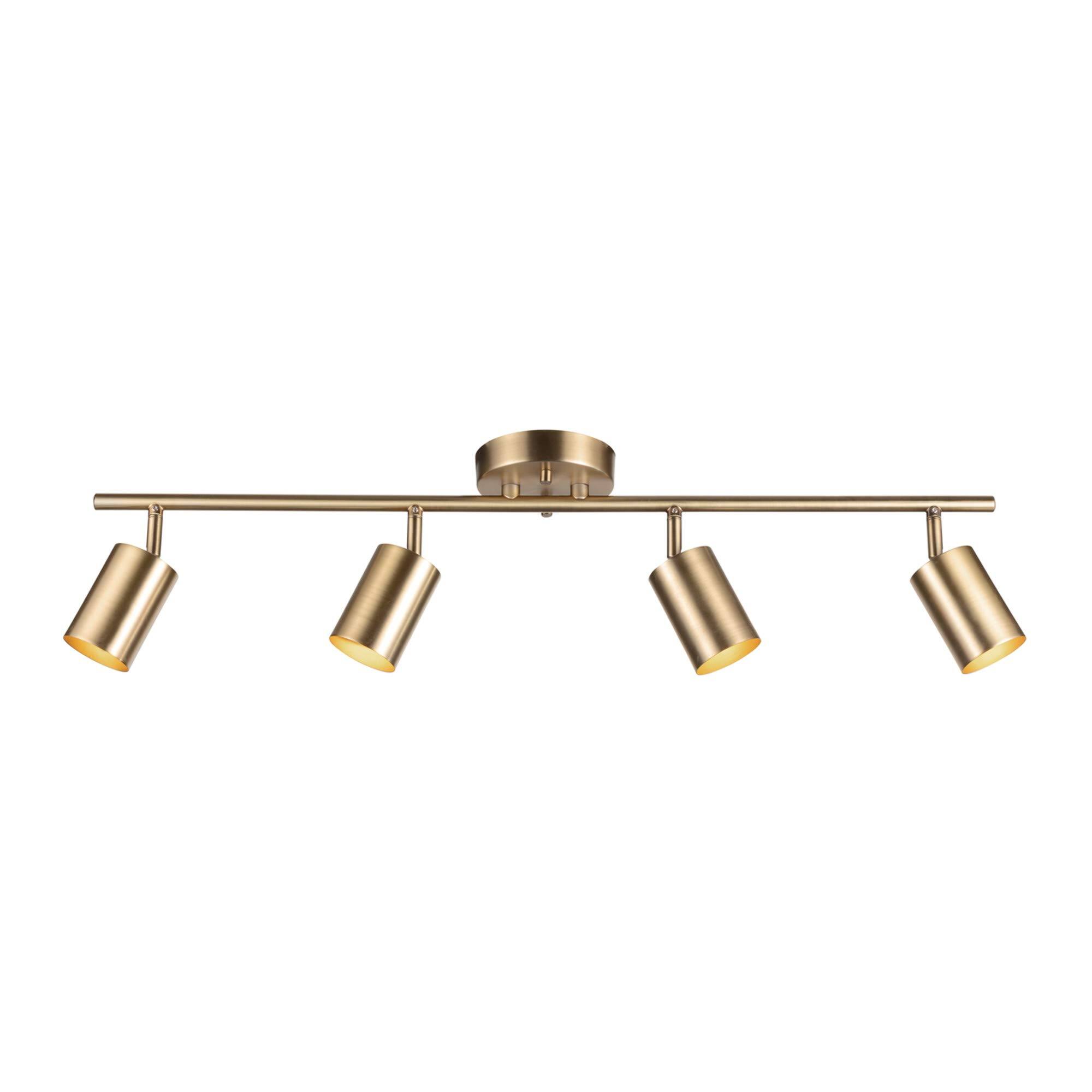 Front. Dazzed Corner - 4-Light Pivoting Heads Track Lighting, Ceiling Lighting - Gold.