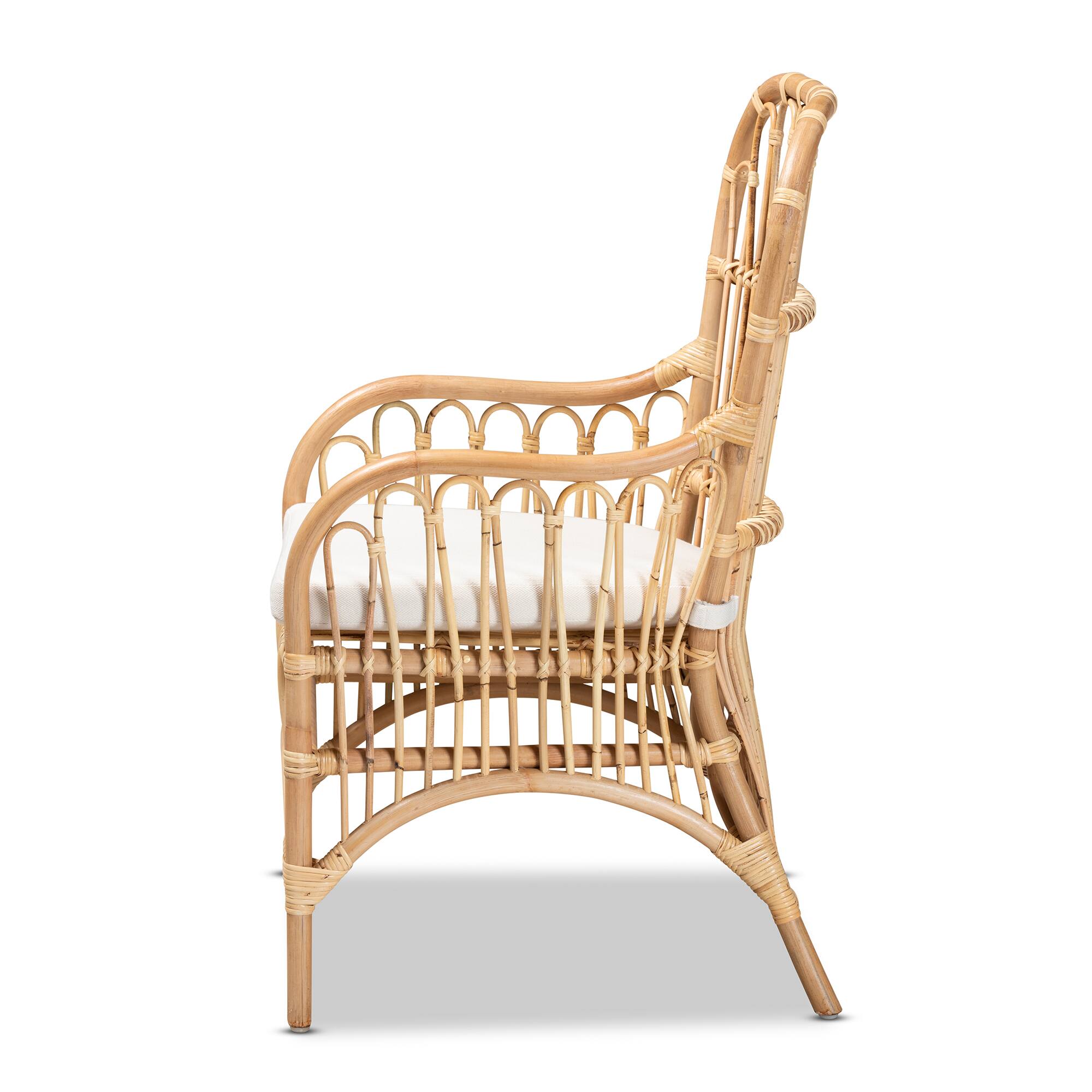 Left. bali & pari - Aya Modern and Contemporary Natural Finished Rattan Armchair - Natural/White.