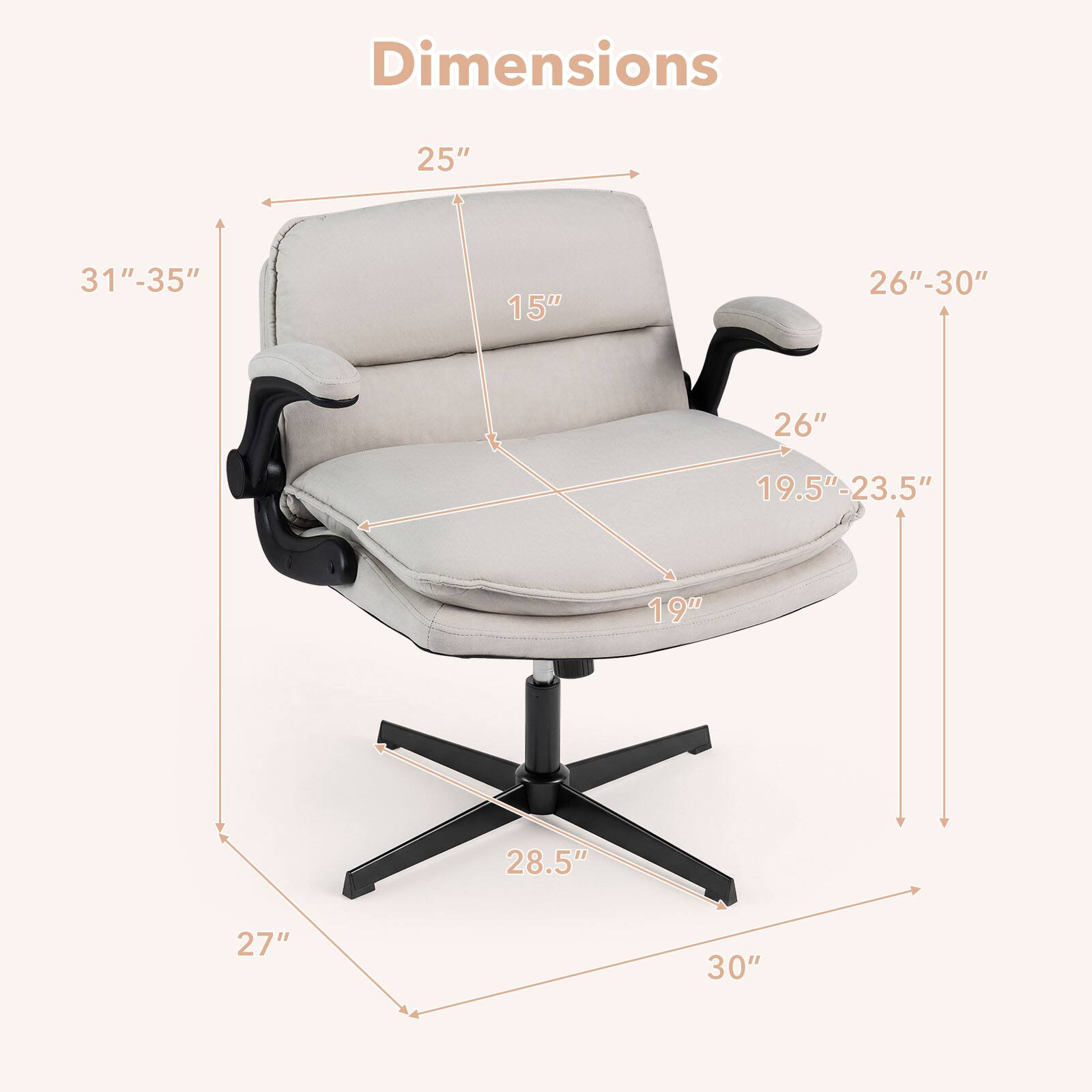 Dimensions: 25", 31"-35", 15", 26"-30", 26", 19.5"-23.5", 19", 28.5", 27", 30"