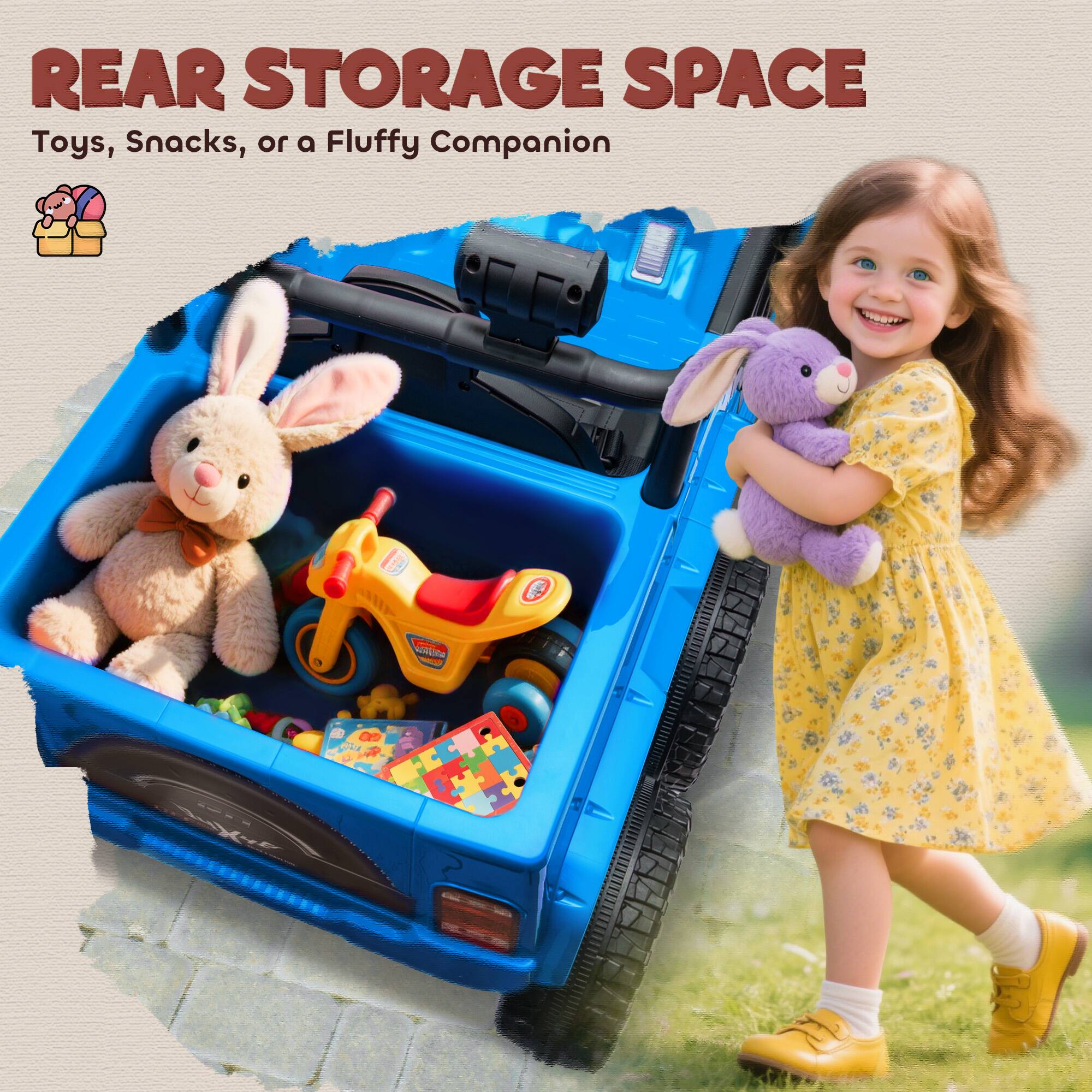 REAR STORAGE SPACE  
Toys, Snacks, or a Fluffy Companion