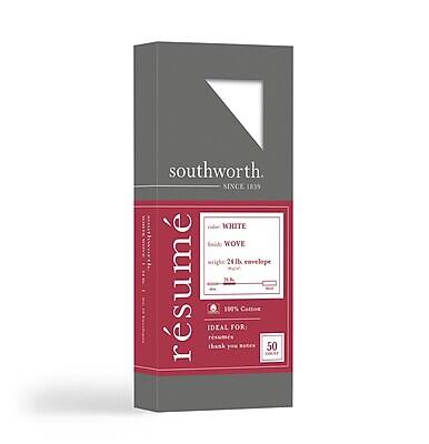 southworth  
SINCE 1859  

resume  
WHITE WOVE  
write 24 lb envelope  

100% Cotton  
IDEAL FOR:  
resumes  
thank you notes  

50