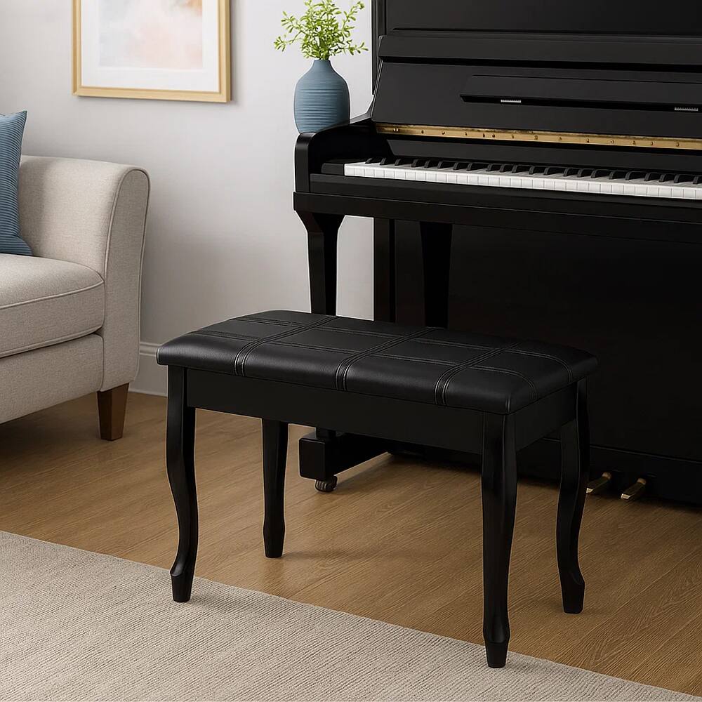 Hivvago - PU Leather Upholstered Piano Bench with Built-in Storage and Solid Wood Frame - Black