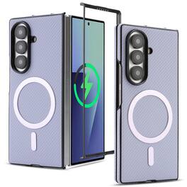 Dteck - Magnetic Carbon Fiber Texture Case for Samsung Galaxy Z Fold7, Slim Shockproof Phone Cover with Raised Edge Protection - Purple