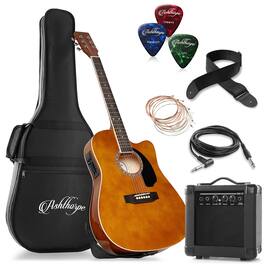 Ashthorpe - 41-in Thinline Cutaway Acoustic Electric Guitar with 10 Watt Amp - Brown