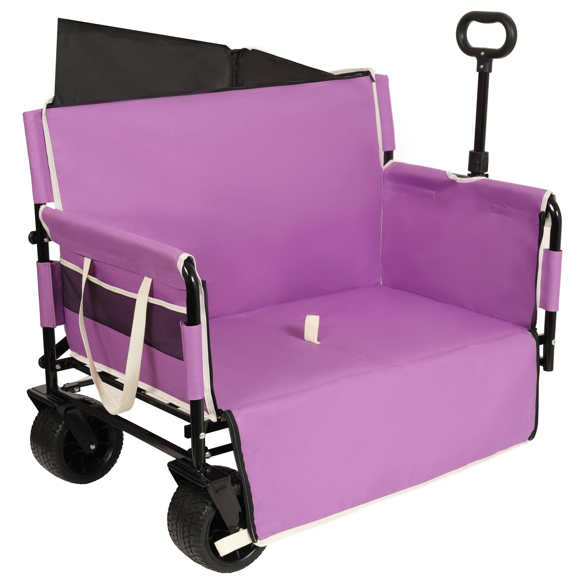 Alt View 6. Loheer - Loheer Folding Wagon Cart Heavy Duty Collapsible Utility Wagon with Seat All Terrain Wheels for Beach Camping Purple.