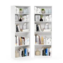 Furinno - JAYA Book Shelf Set of 2, 5-Tier Bookshelf, Bookcase, with Adjustable Shelf, for Home Office, Living Room - White