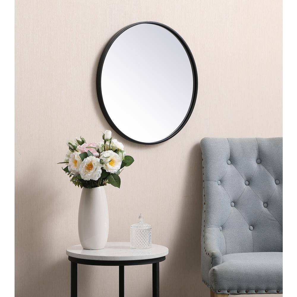 Alt View 1. Elegant Decor - Metal frame round mirror 21 inch in Black - Black.