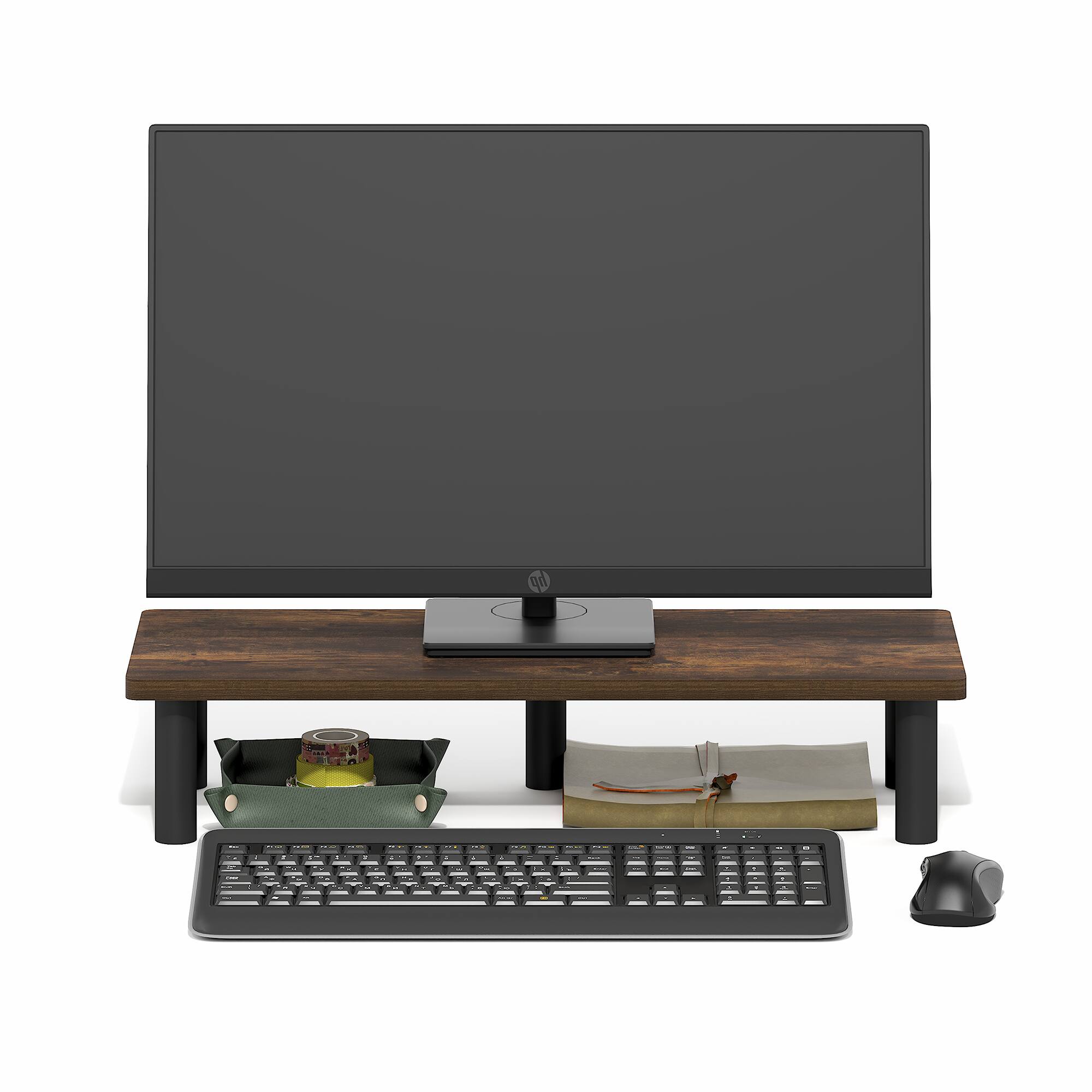 Alt View 3. Furinno - TURN-N-TUBE Toolless Monitor Stand Riser, Laptop Stand for Desk, Organizers and Accessories, For Study Room, Dorm - Amber Pine/Black.