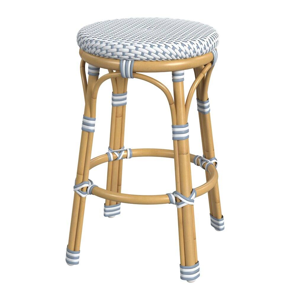 Back. Butler Specialty - Tobias 24 in. Seat Height Outdoor Rattan and Metal Backless Counter Stool - Blue.