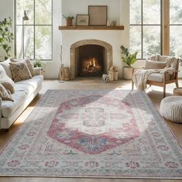 RYHNUYNE - 5x7 Area Rugs Living Room Rug Washable Vintage Boho Rug No Slip Stain Resistant Soft Carpet Indoor Floor Floral Carpets - Painting