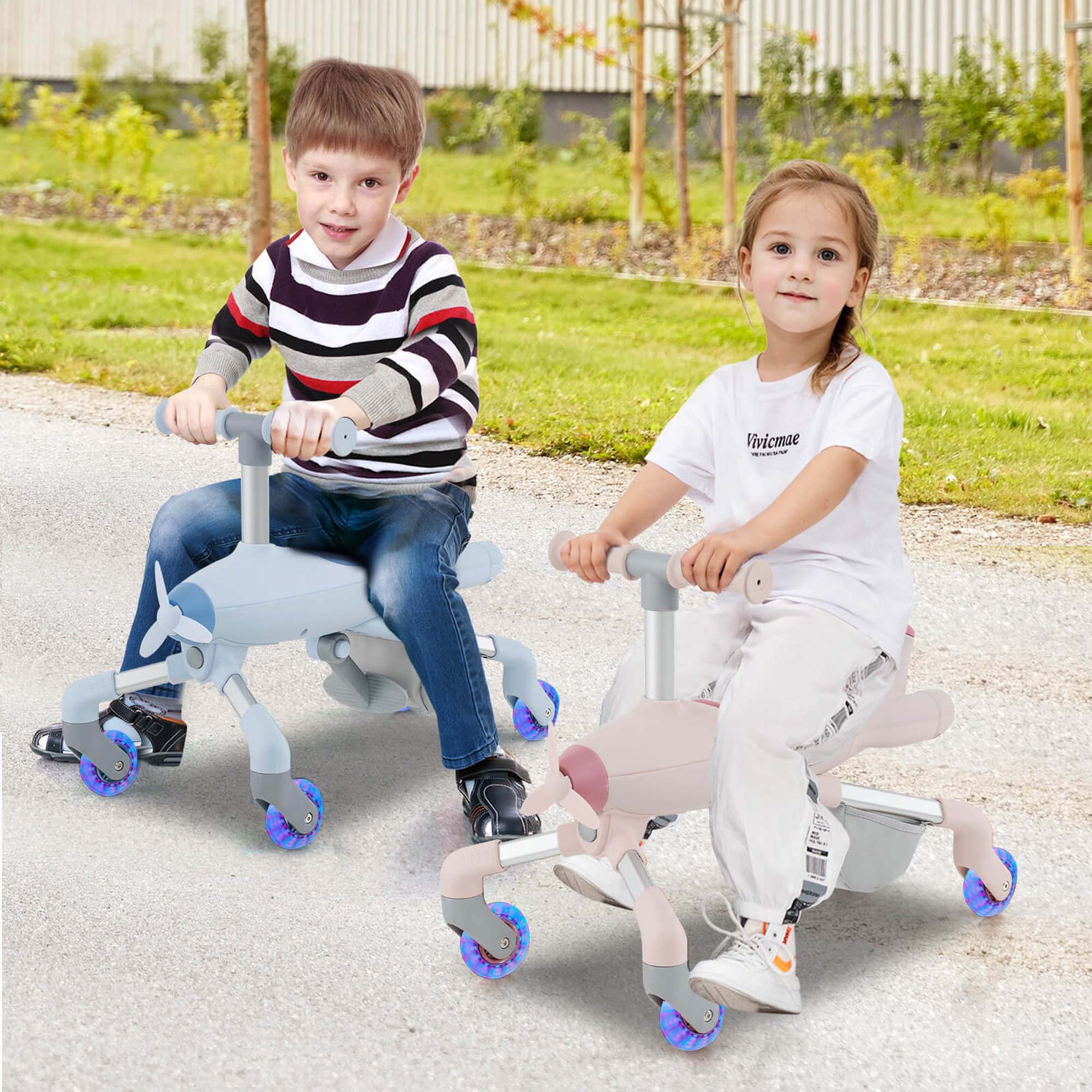 Alt View 1. Costway - Costway 2-in-1 Kids Ride-on Push Car with LED Lighted Wheels Removable & Adjustable Handle - Pink.