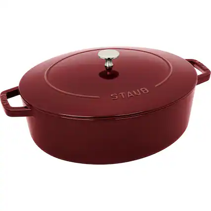 Front. Staub - Staub Cast Iron 6.25-qt Shallow Oval Dutch Oven - Grenadine - Grenadine.