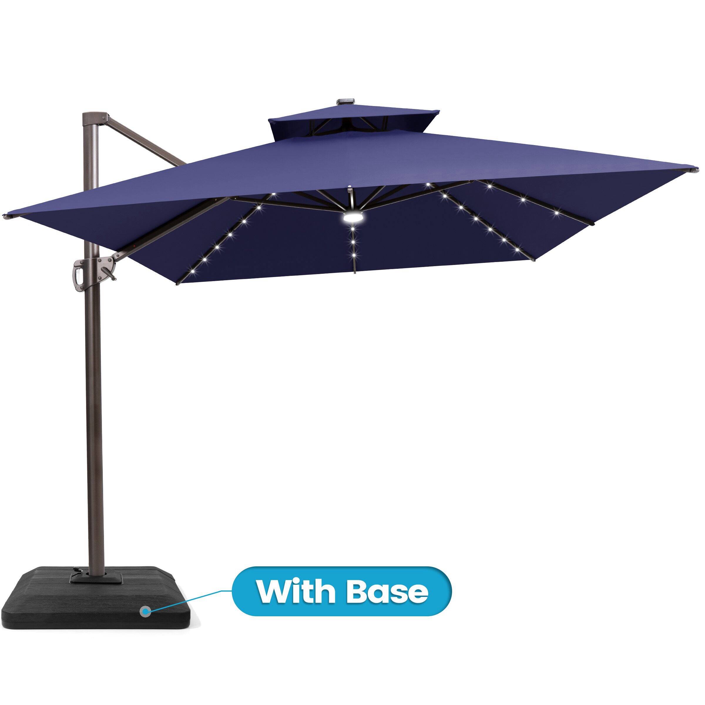 Crestlive Products - 10x13ft Aluminum Double Top Crank Cantilever Patio Umbrella with Lights with Base - Navy blue price history on PriceWatchPro