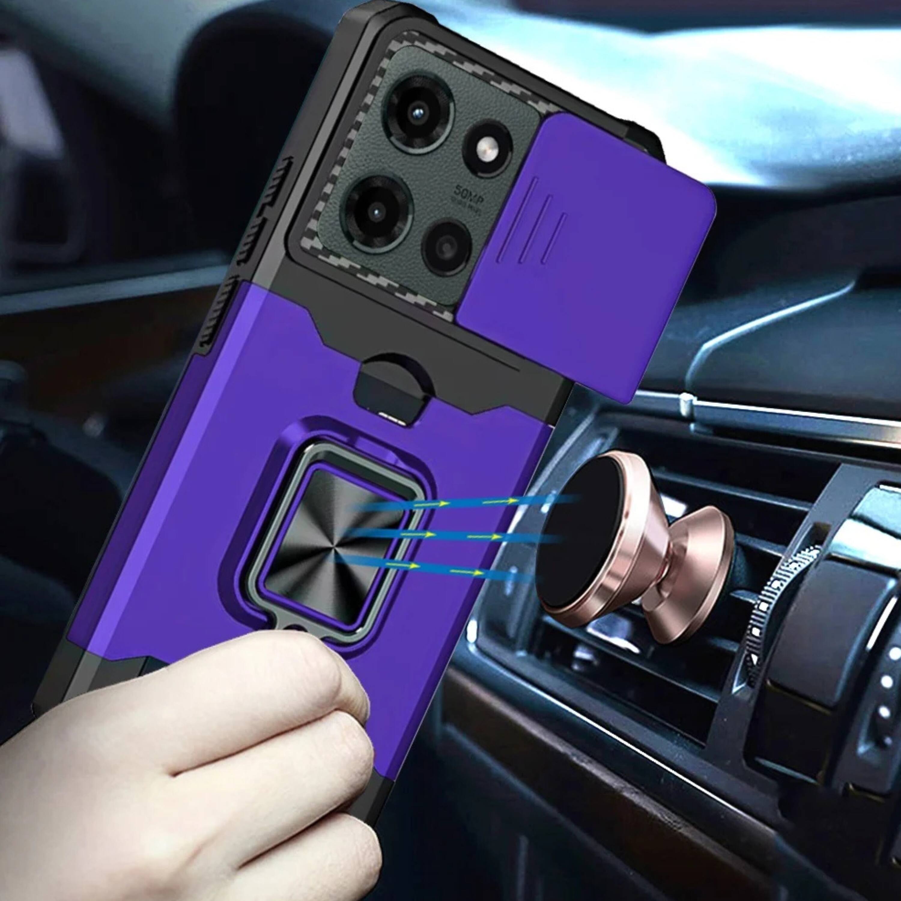Angle. Kitcheniva - Magnetic Ring Stand Case For Moto G Stylus 2025 2026 With Card Holder And Camera Lens Cover Purple - Purple.
