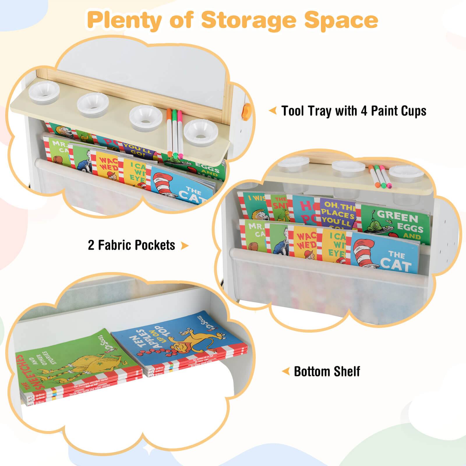 Plenty of Storage Space

- Tool Tray with 4 Paint Cups
- 2 Fabric Pockets
- Bottom Shelf