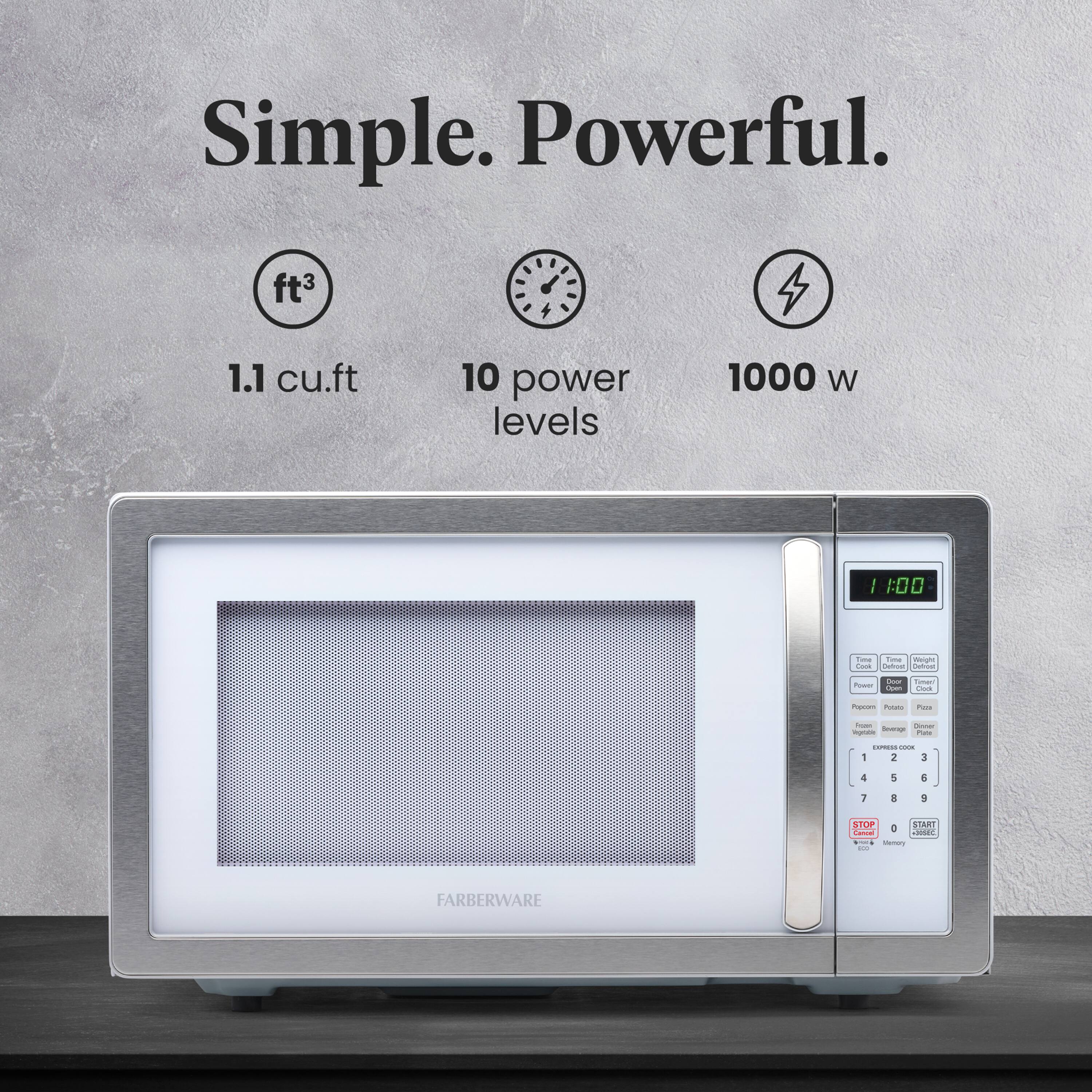 Simple. Powerful.  
1.1 cu.ft  
10 power levels  
1000 W  
FARBERWARE