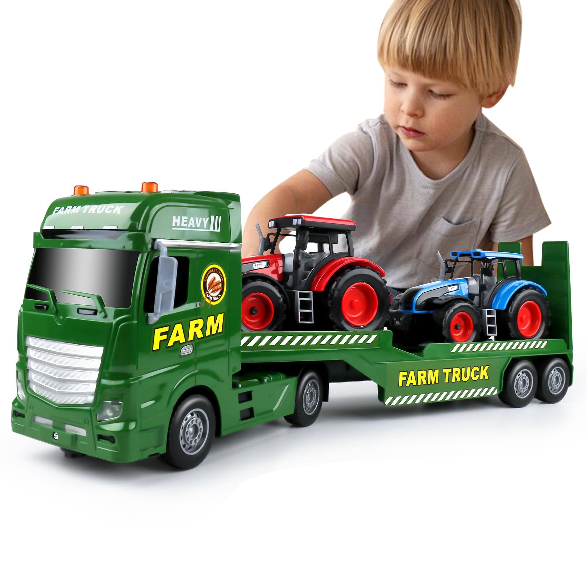 Photos - Toy Car EZTW1 - Carrier Truck Toys 25 6 Semi With Helicopter And Dinosaurs Gifts For 3 4 5 6 Years Old 3 IN 1 TODDLER CONSTRUCTION 