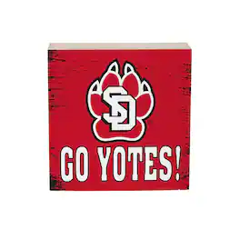Evergreen Enterprises - South Dakota Coyotes 6" Square Fan Chant Wood Block Shelf Sign - Multicolor