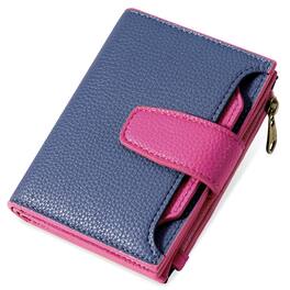 Jadie Link - Small Wallet Women Rfid Blocking Soft Leather Bifold Compact Card Holder Zipper Pocket Window Compact Design, Carry Ease - Colorblock - Blue/Plum Red