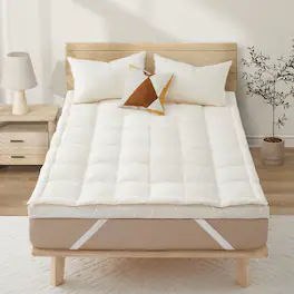 Puredown - 3-Inch Organic Cotton Goose Feather Down Mattress Topper with Elastic Straps, Full - Off-White