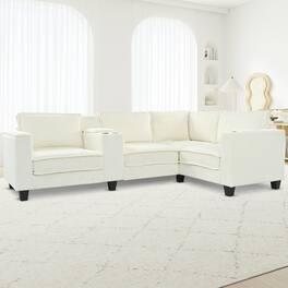 Anysun - L-Shape 4-Seat Corduroy Sofa with Storage Armrests, Center Console & USB Charging. - Beige