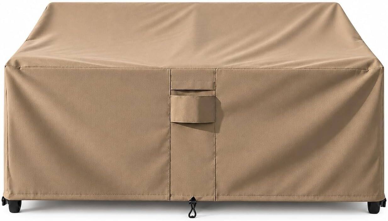 KHOMO GEAR - Patio Loveseat Cover - Heavy Duty, Water Resistant Outdoor Sofa & Couch Furniture Cover - 48" W x 31" D x 32.5" H - Brown