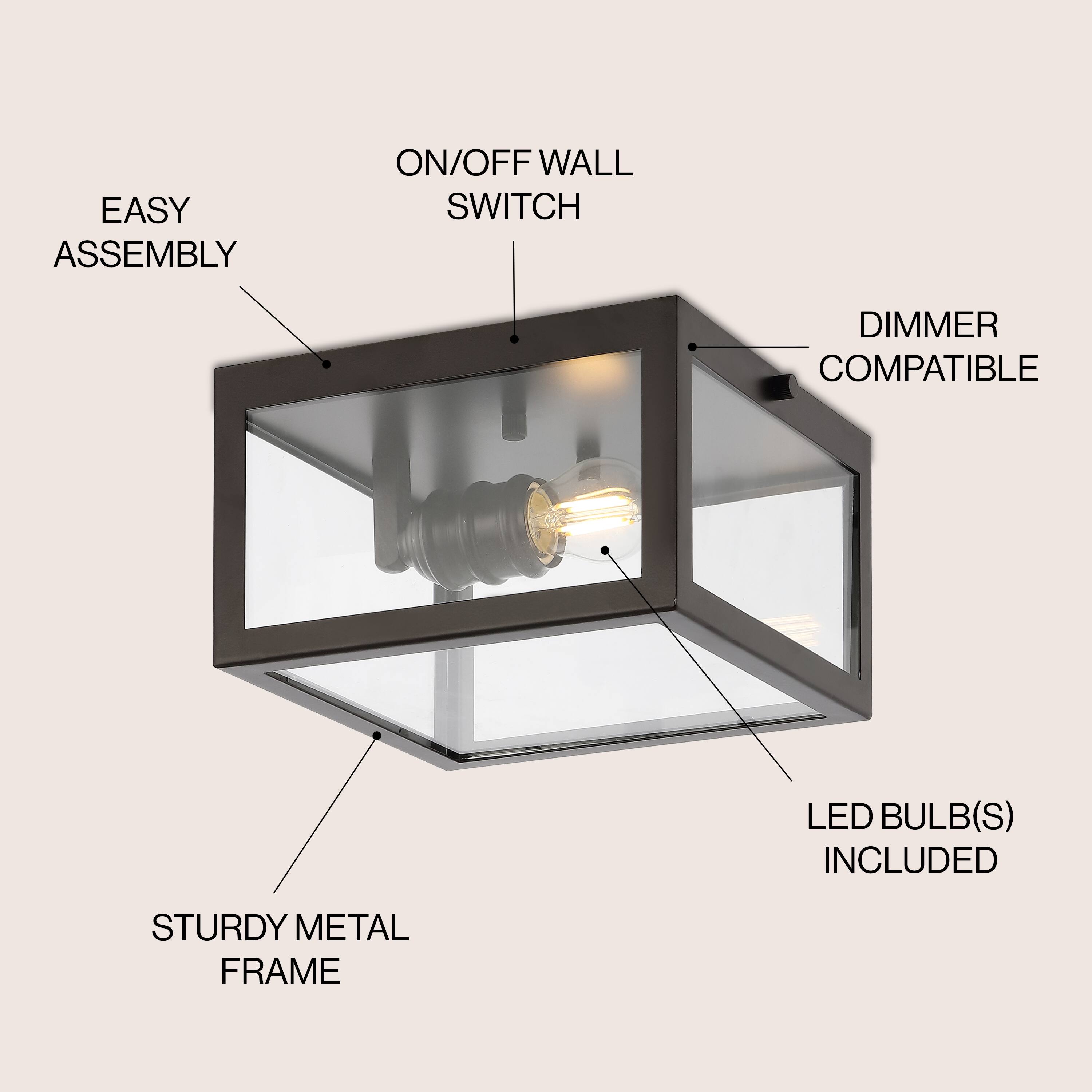 EASY ASSEMBLY ON/OFF WALL SWITCH DIMMER COMPATIBLE LED BULB(S) INCLUDED STURDY METAL FRAME