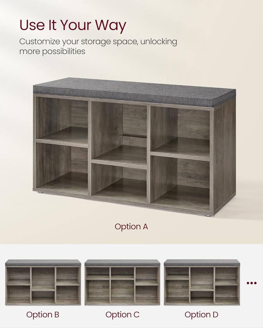 Compartments Songmics Home Shoe Bench with Cushion Entryway Storage Bench with 6 ...