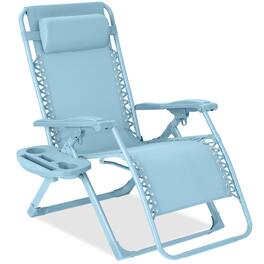 Best Choice Products - Monochromatic Zero Gravity Chair, Folding Patio Recliner w/Side Tray, Headrest - Sky