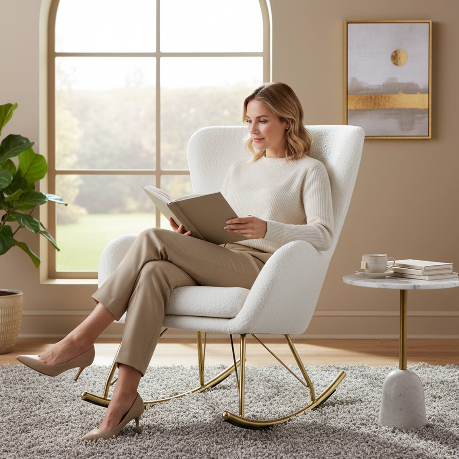Alt View 1. Gymax - Gymax 2PCS Nursery Rocking Chair w/ Curved Backrest & Armrests Detachable Seat Cushion - White.