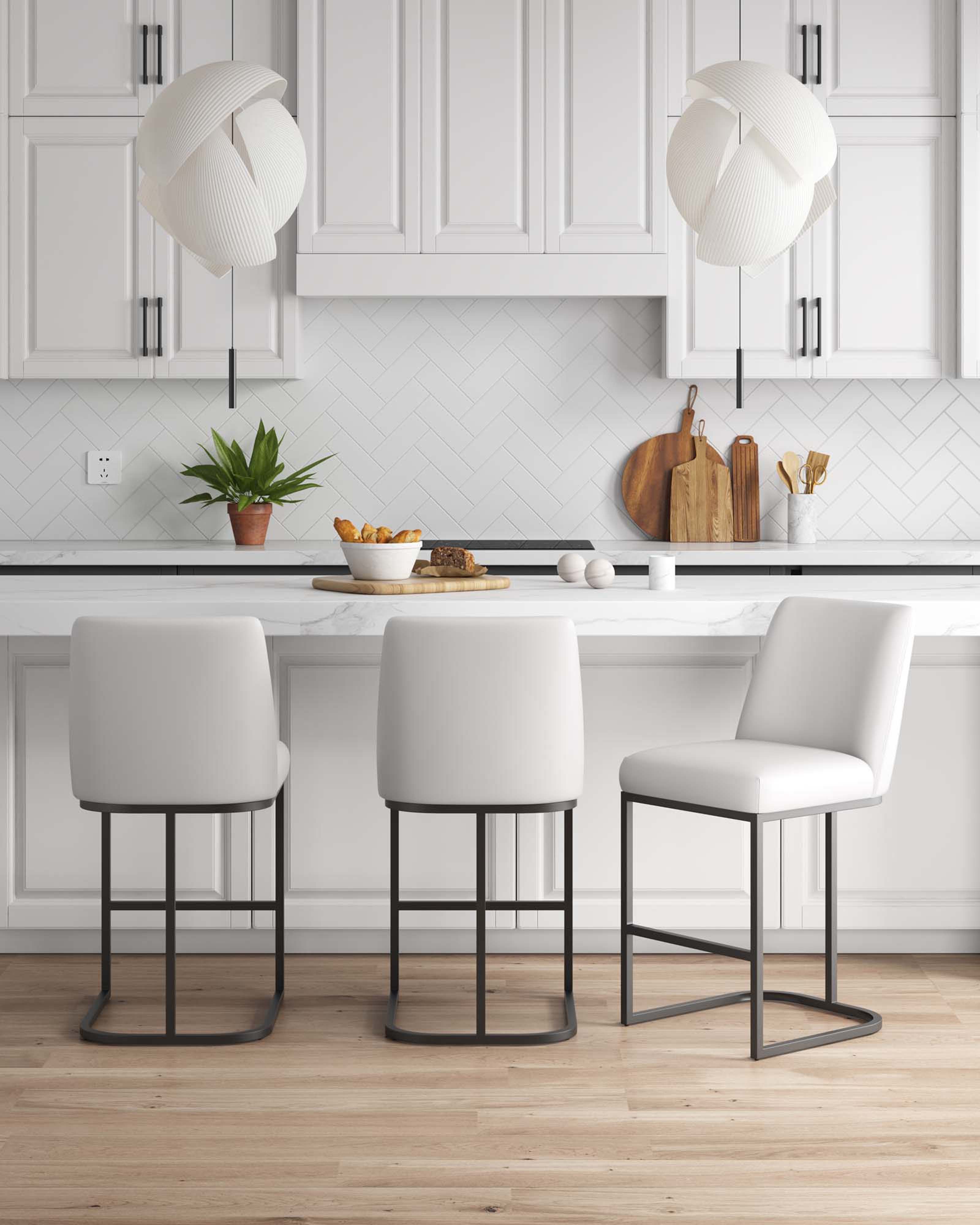 Angle. Manhattan Comfort - Serena Modern Metal Upholstered Counter Stool - Set of 3 - White.