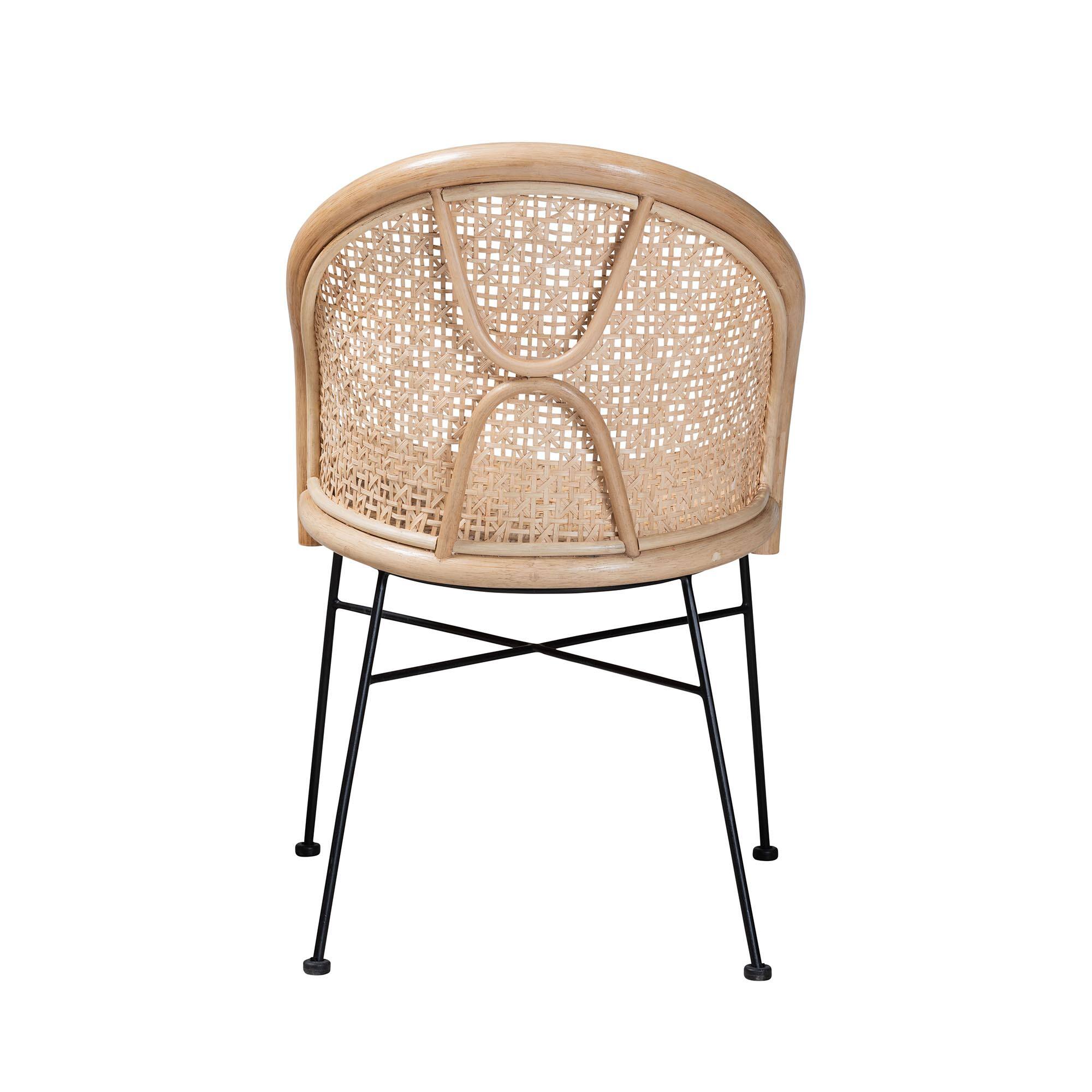 Back. bali & pari - Lisa Modern Bohemian Rattan and Metal Dining Chair - Natural Brown/Black.