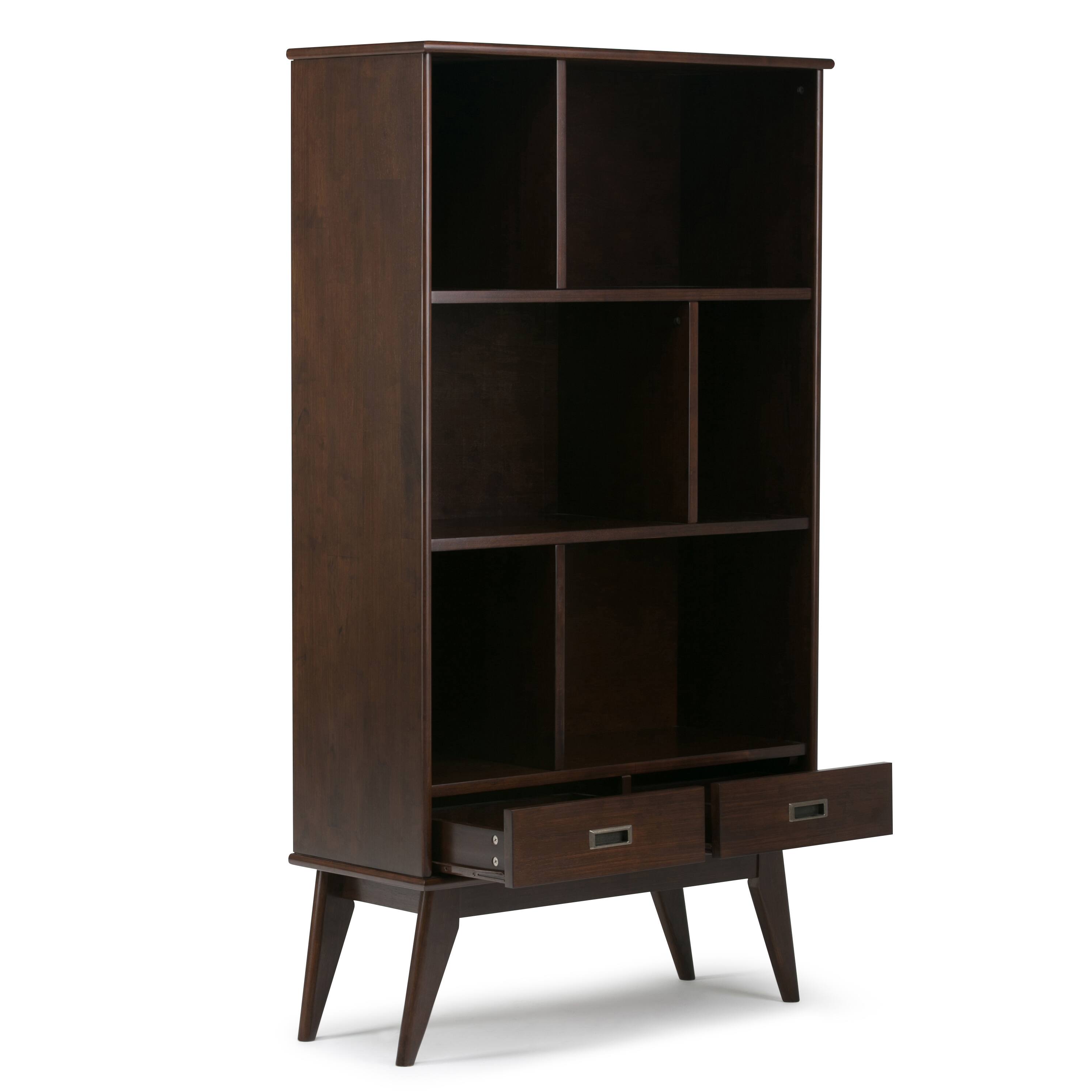 Back. Simpli Home - Draper 35 inch 6 Cubbie Bookcase (Set of 2) - Medium Auburn Brown.