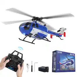 VEVOR - RC Helicopter,2.4GHz 4-Propeller Remote Control Helicopter with 6-Axis Gyro,4-Channel RC Airplane for Beginner,LED Light - Blue, white, black