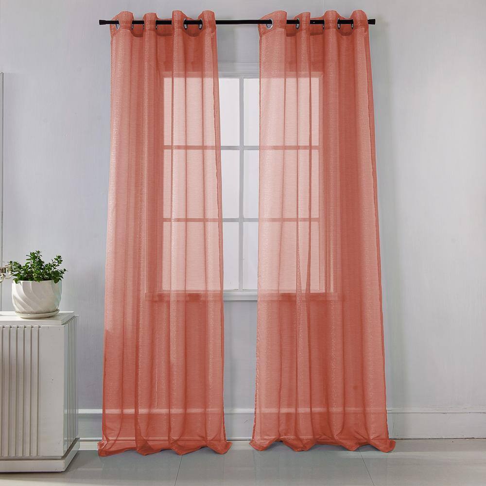 Angle. RT Designers Collection - Stylish Ramallah Lonnie Grommet Curtain Panel - 54x90 inches in Coral - Coral.