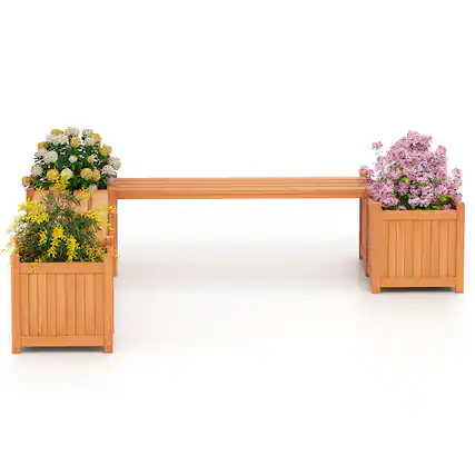 Front. Gymax - Gymax Wood Wooden Planter Box w/ Seat 2-in-1 Raised Garden Bed & Bench Outdoor - Natural.