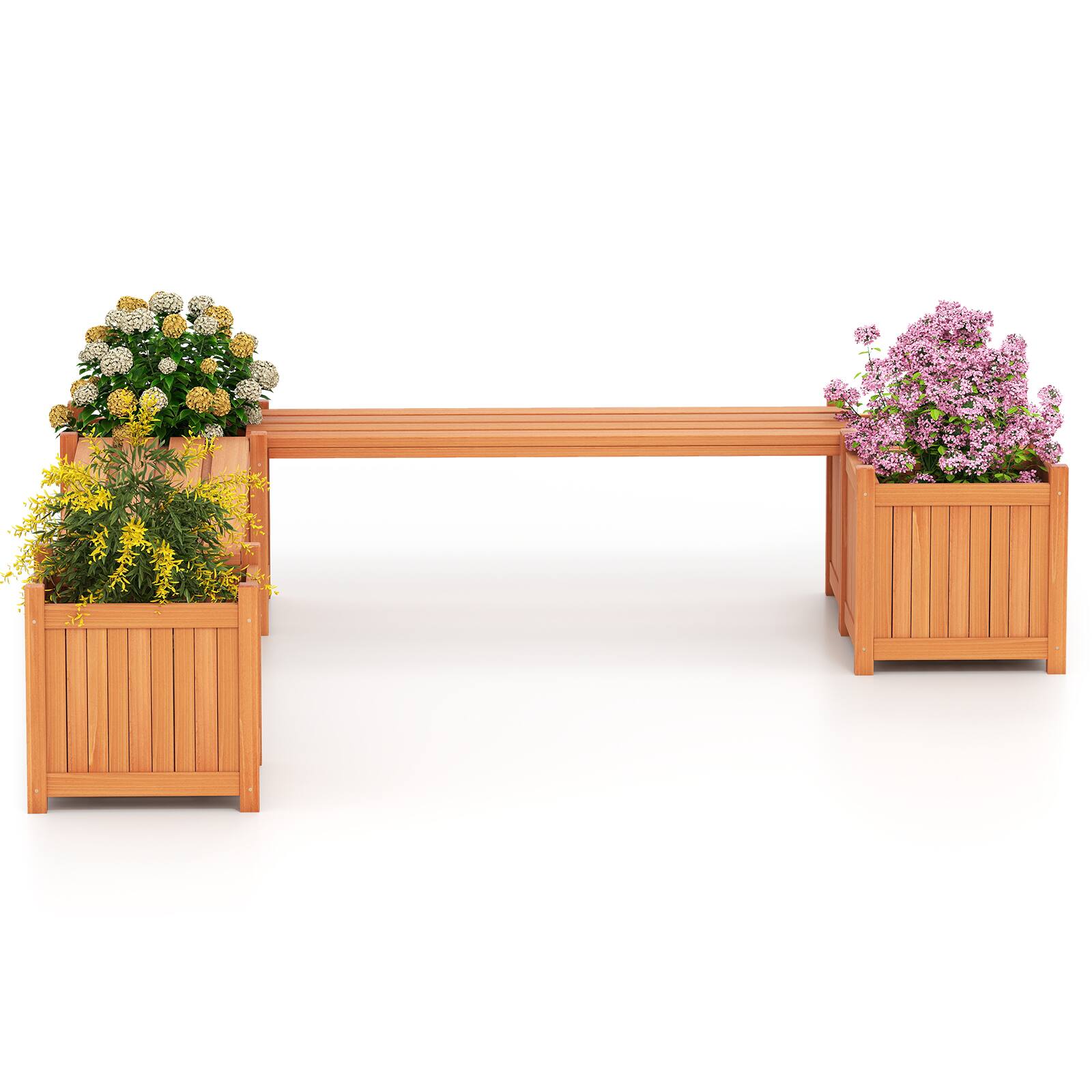 Front. Gymax - Gymax Wood Wooden Planter Box w/ Seat 2-in-1 Raised Garden Bed & Bench Outdoor - Natural.
