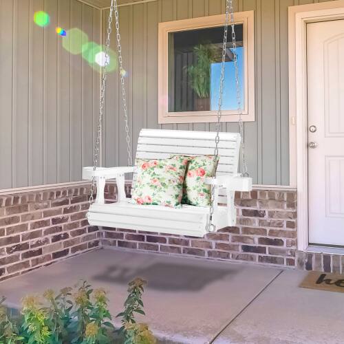 Alt View 5. Winado - 1-Person Patio Wooden Porch Swing Chair Bench Only with Hanging Chains, Cup Holders for In/Outdoor Courtyard Garden Yard - White.