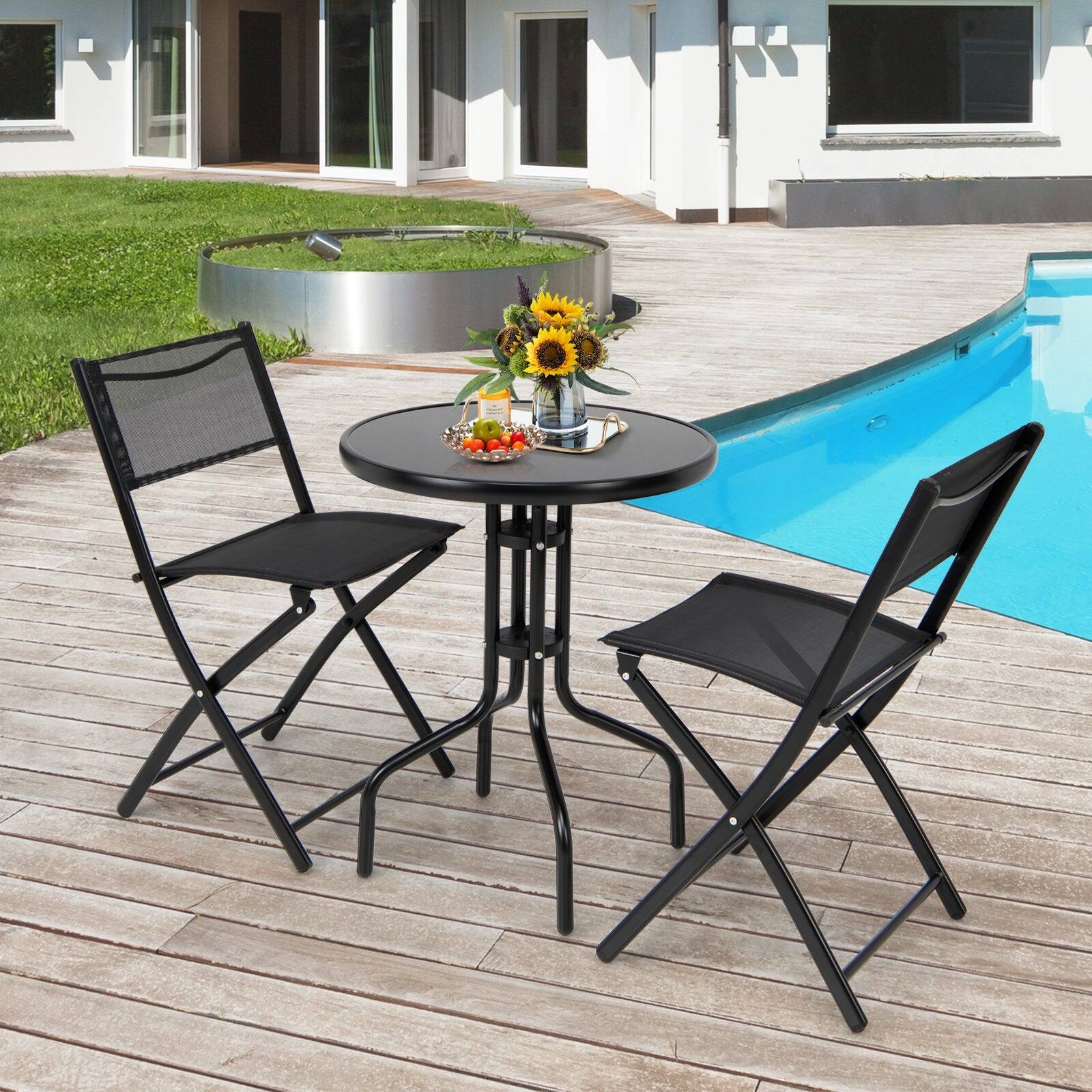 Alt View 4. Boyel Living - 3 Pieces Black Metal Folding Bistro Table Chairs Set for Indoor and Outdoor - Black.