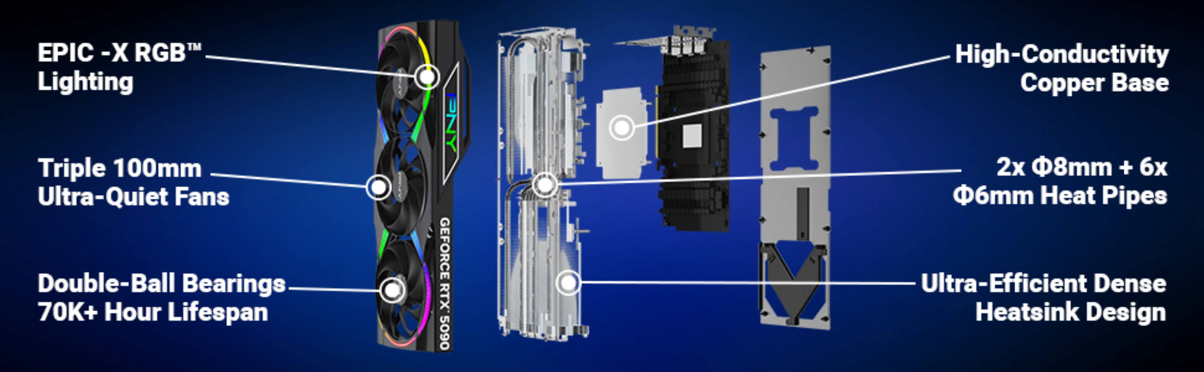 - EPIC - X RGB™ Lighting
- Triple 100mm Ultra-Quiet Fans
- Double-Ball Bearings 70K+ Hour Lifespan
- High-Conductivity Copper Base
- 2x Φ8mm + 6x Φ6mm Heat Pipes
- Ultra-Efficient Dense Heatsink Design