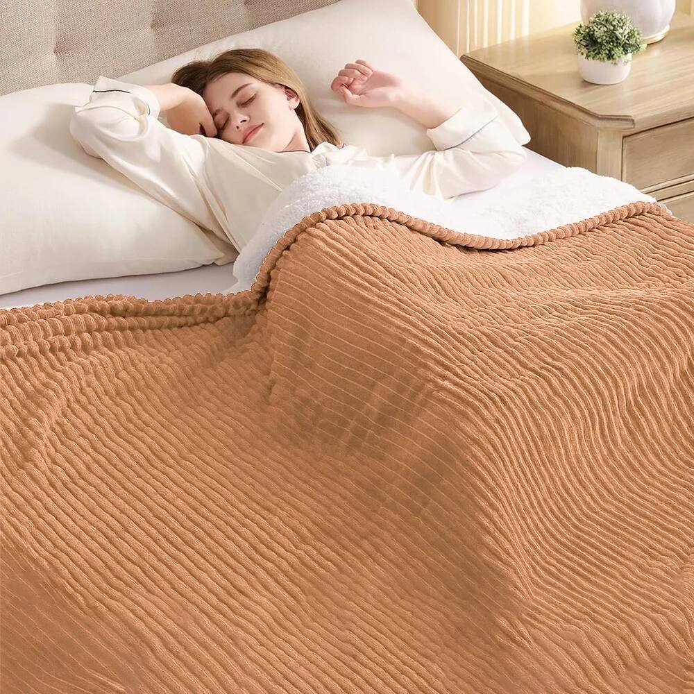 Front. MOVSSOU - Electric Blanket Full Size 72" x 84" Flannel Heating Blanket Brown Auto Shut-Off Over Heat Protection - Brown.